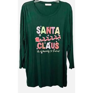 SOUTHERN STITCH LONG SLEEVE CHRISTMAS CASUAL TOP, WOMENS, XL, GREEN & MULTICOLOR